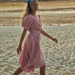 DOEN Mignonette Women's Button Down Dress in Rose Bloom Pink Size Small